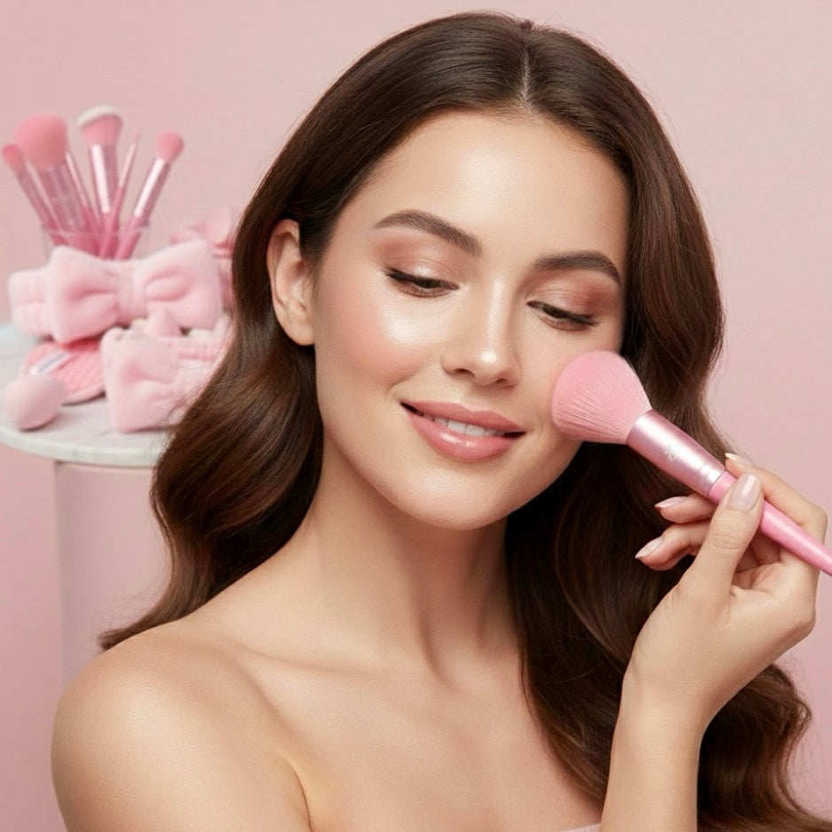 Ultimate Pink Makeup Kit: Brushes, Beauty Sponges, and Headbands for Flawless Application
