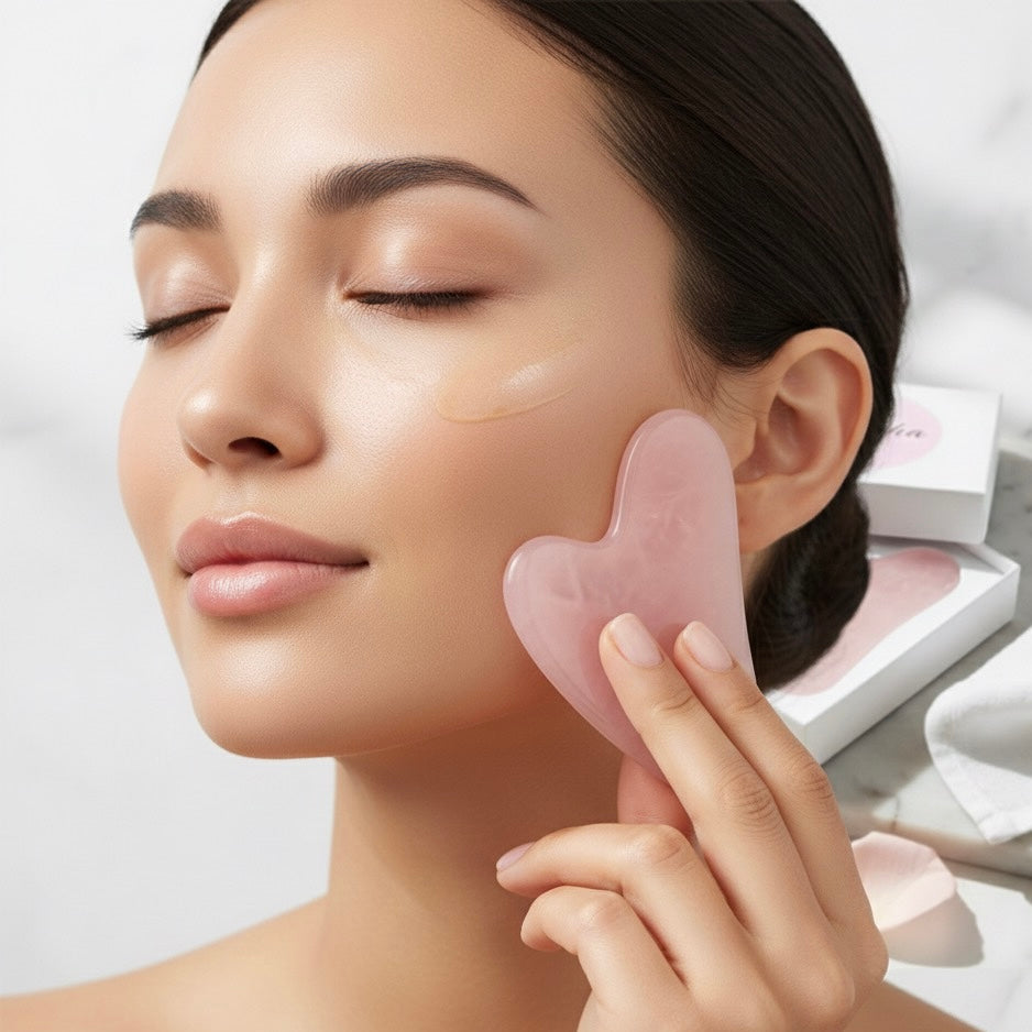 Natural Rose Quartz Gua Sha Facial Sculpting Tool